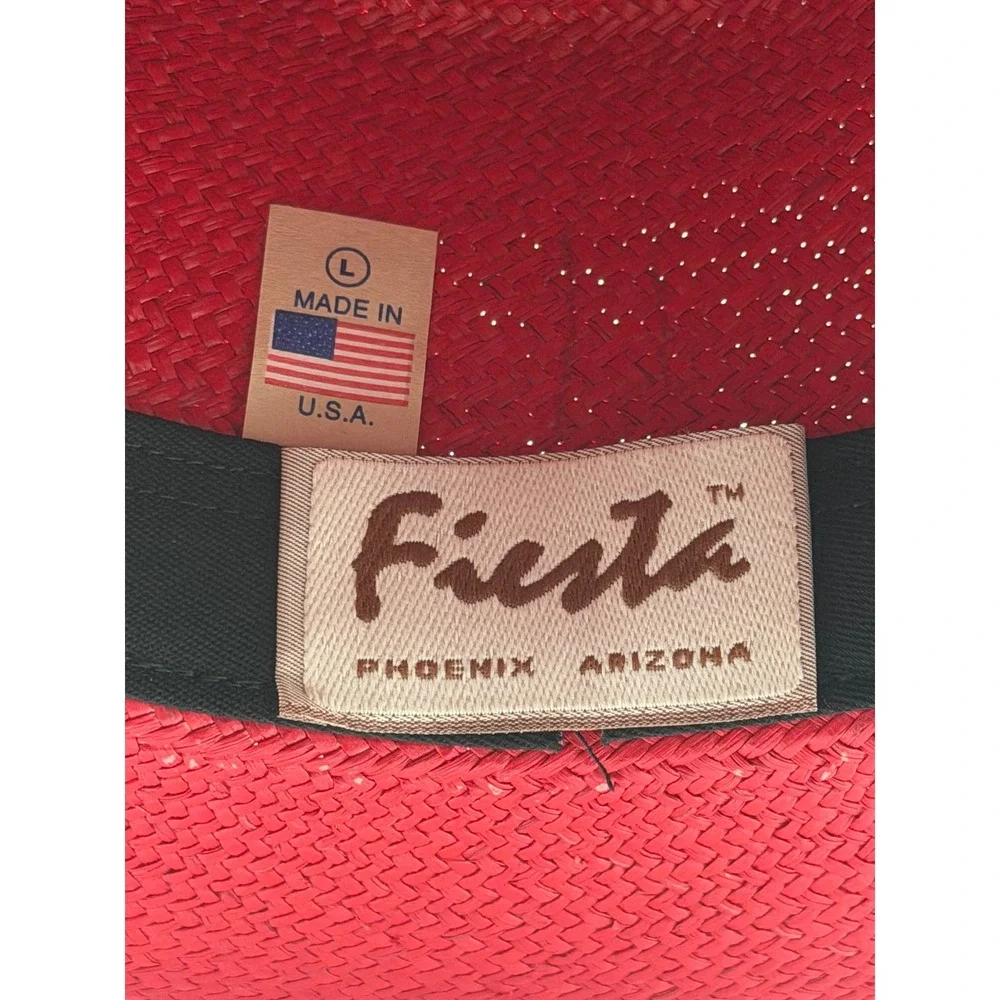 Fiesta Phoenix Arizona Red Straw Sun Hat Wide Brim Boater Made USA Large Vntage